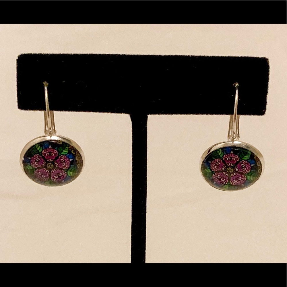 Purple Flower Circle Earrings